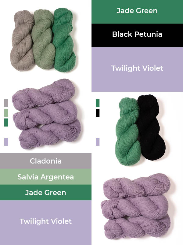 mYak_Yarn_Tibetan Zodiac_Twilight Violet Skeins_Combo Green_1200x800
