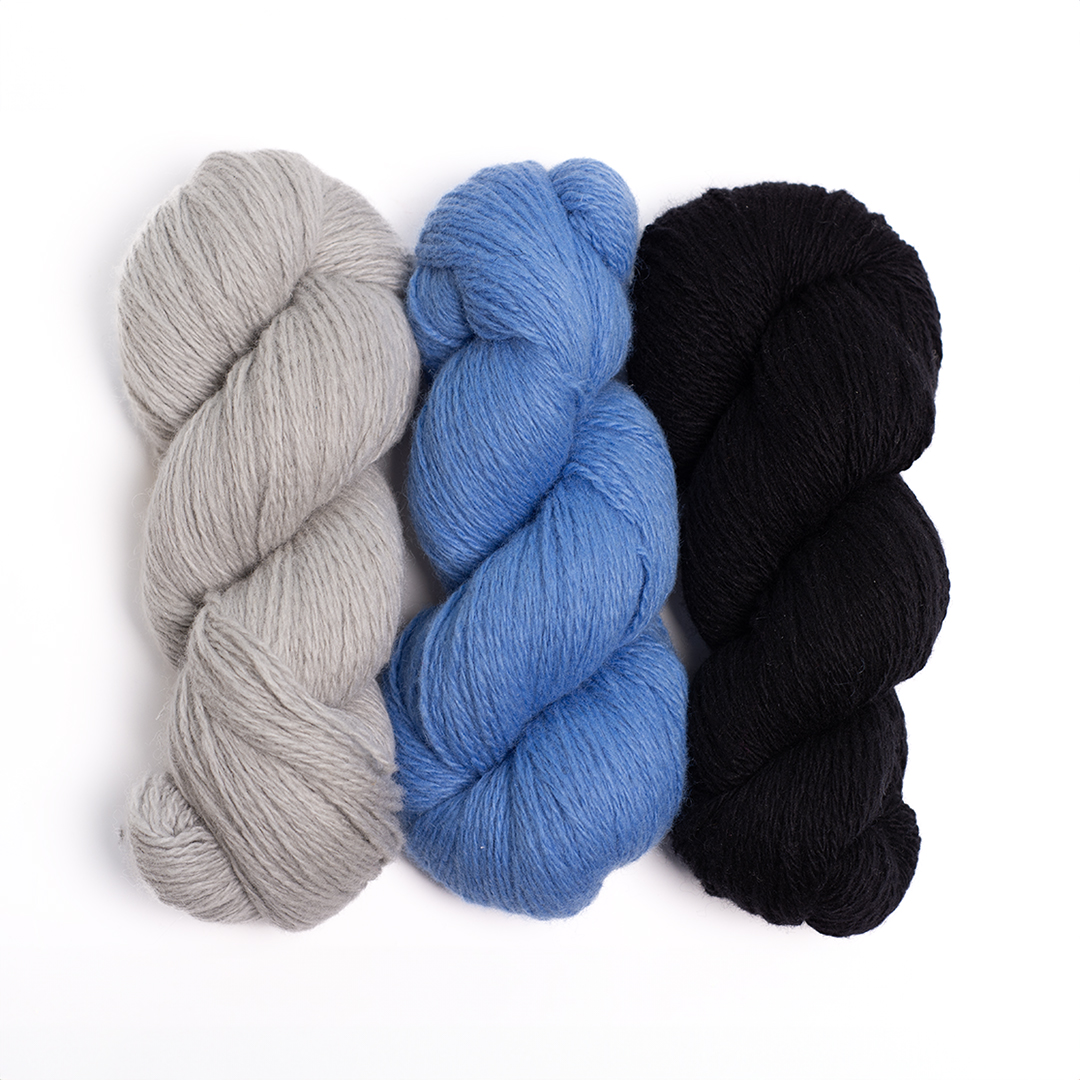mYak_Yarns_Cladonia Corn Flower Blue Black Petunia_