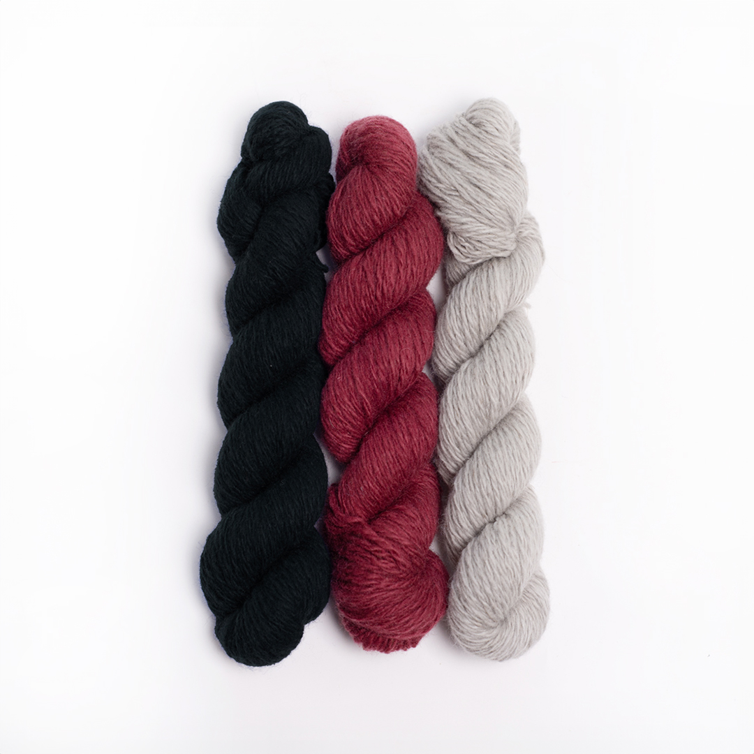 mYak_Yarns_Mini Skeins_Black Petunia Sugra Beet Cladonia_