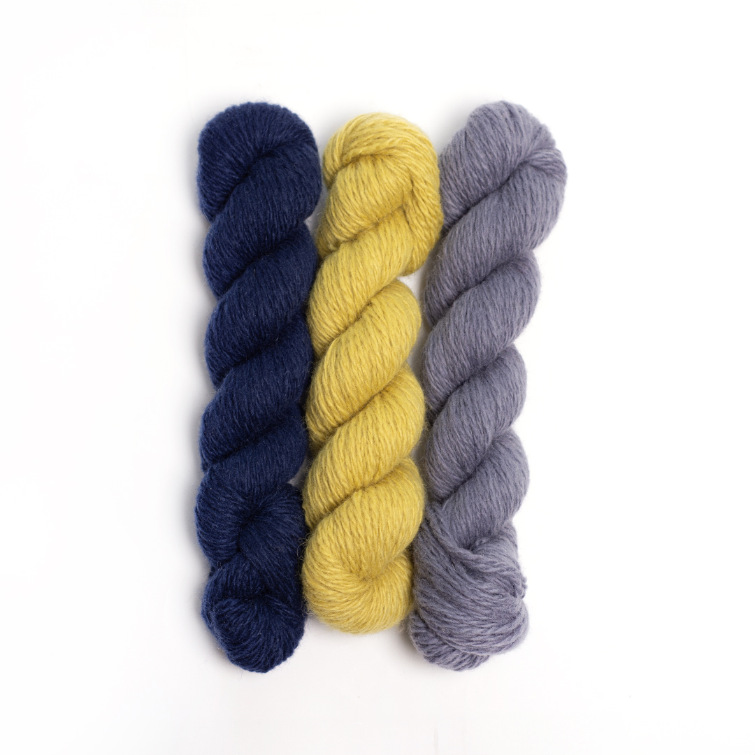 mYak_Yarns_Mini Skeins_Genziana Dandelion Salice Grigio_