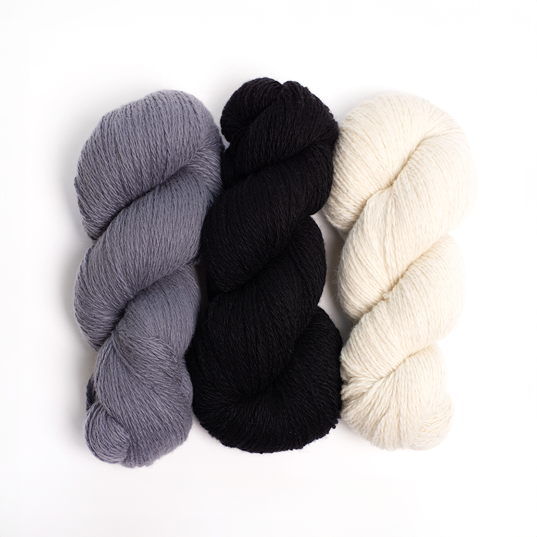 mYak_Yarns_Salice Grigio Black PetuniaWild Daisy_