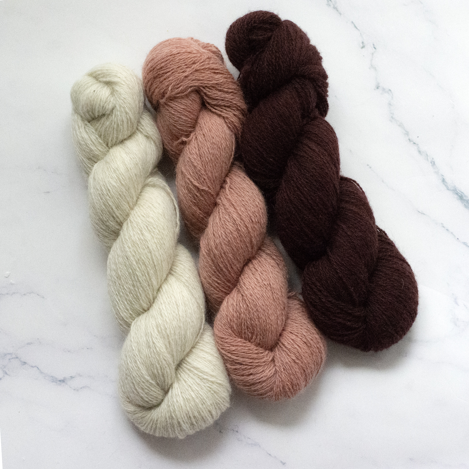 mYak Yarns Oatmeal Dusty Pink Burgundy